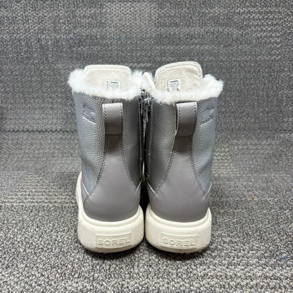 Sorel Explorer III Lace Kids Size 3 Silver Waterproof Faux Fur Winter Boots